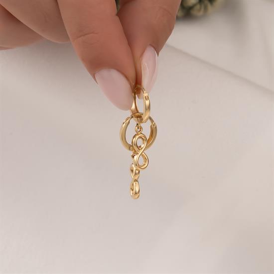 Sallantılı Sonsuzluk Figürlü 14 Ayar Altın Küpe