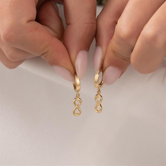 Sallantılı Sonsuzluk Figürlü 14 Ayar Altın Küpe