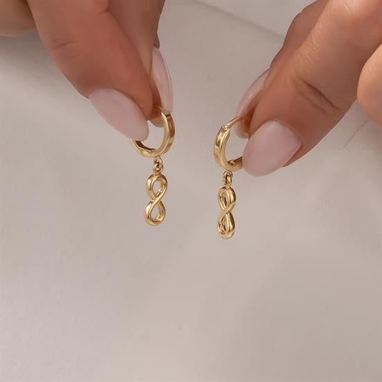 Sallantılı Sonsuzluk Figürlü 14 Ayar Altın Küpe