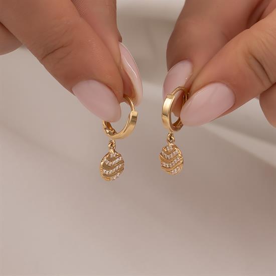 Sallantılı Taşlı 14 Ayar Altın Küpe