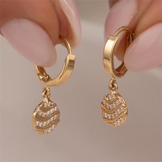 Sallantılı Taşlı 14 Ayar Altın Küpe