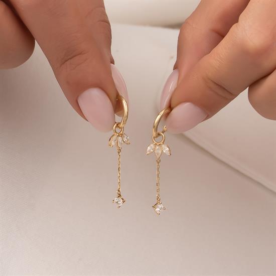 Sallantılı Markiz Taşlı 14 Ayar Altın Küpe