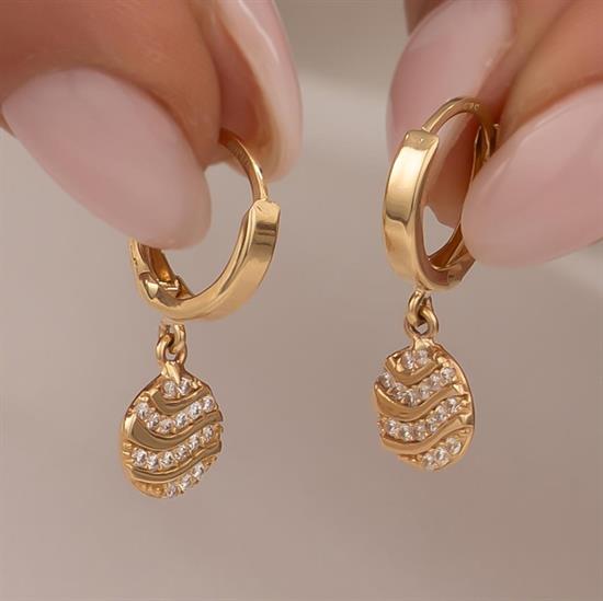 Sallantılı Taşlı 14 Ayar Altın Küpe