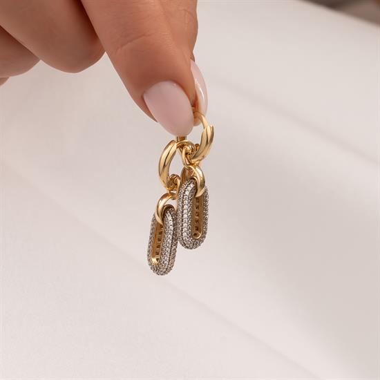 Sallantılı Taşlı 14 Ayar Altın Küpe