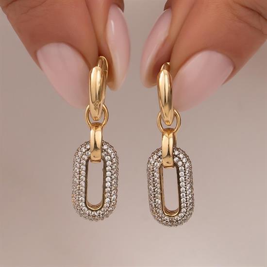 Sallantılı Taşlı 14 Ayar Altın Küpe