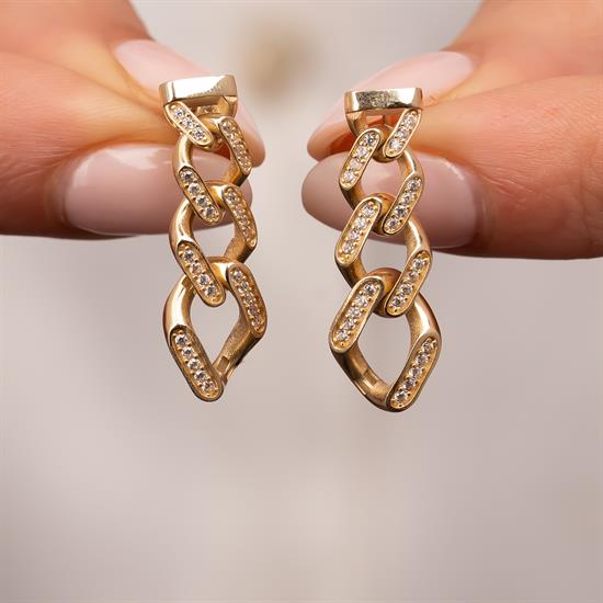 Sallantılı Taşlı Gurmet Küpe 14 Ayar Altın