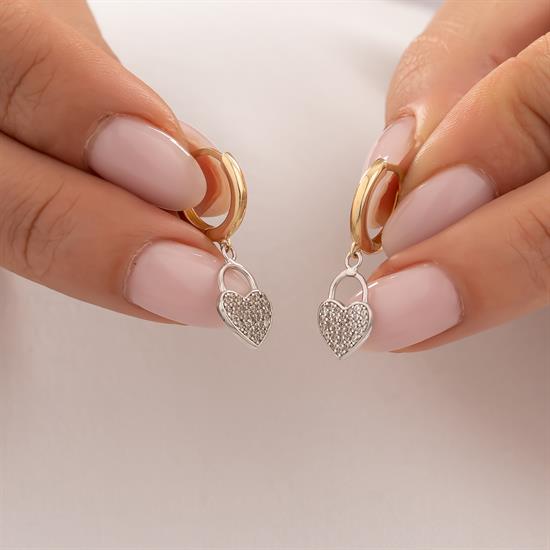 Sallantılı Taşlı Kalp Küpe 14 Ayar Altın