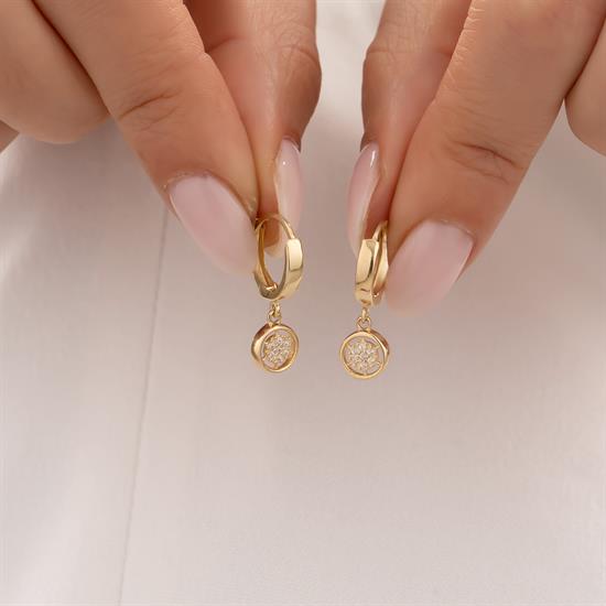 Sallantılı Taşlı Küpe 14 Ayar Altın