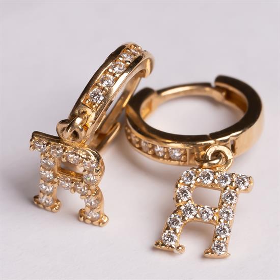 Sallantılı Taşlı R Harfi 14 Ayar Altın Küpe