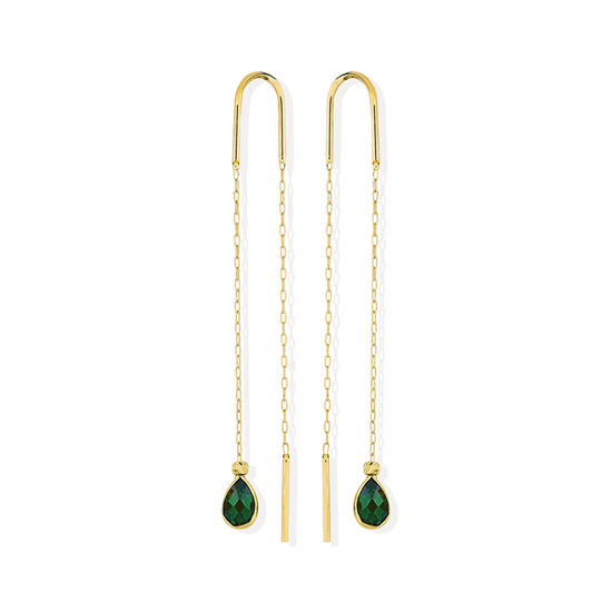 Sallantılı Yeşil Taşlı Küpe 14 Ayar Altın