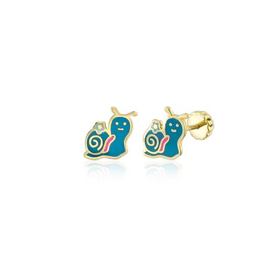 Salyangoz Motifli Vidalı Çocuk Küpe 14 Ayar Altın