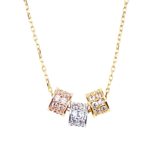 Sarı Beyaz Rose Beyaz Taşlı 14 Ayar Kolye