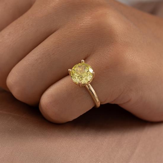 Sarı Oval Taşlı 14 Ayar Altın Yüzük