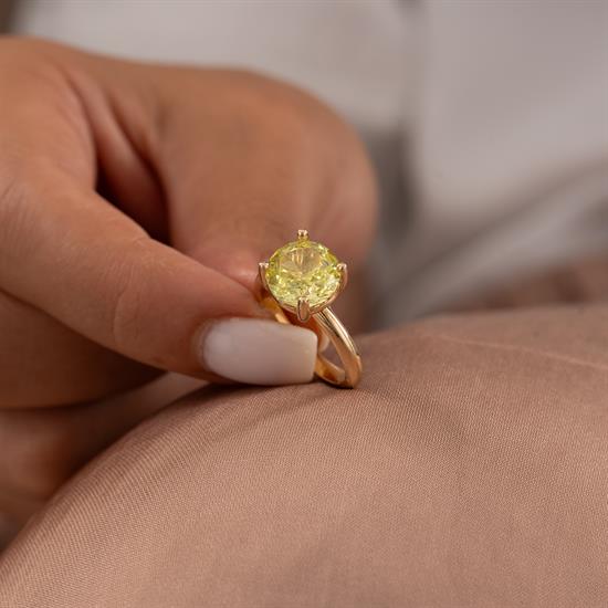 Sarı Oval Taşlı 14 Ayar Altın Yüzük