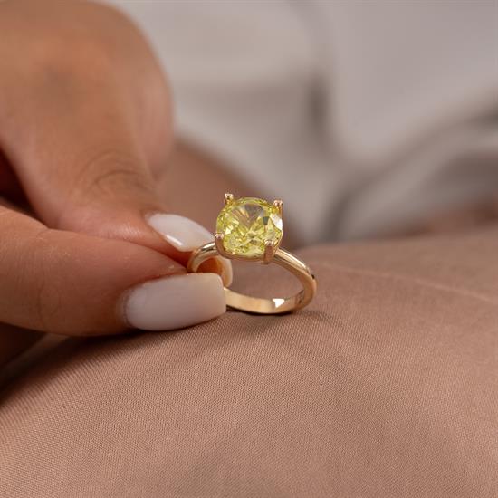 Sarı Oval Taşlı 14 Ayar Altın Yüzük