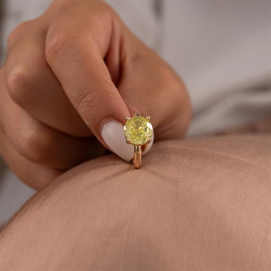 Sarı Oval Taşlı 14 Ayar Altın Yüzük