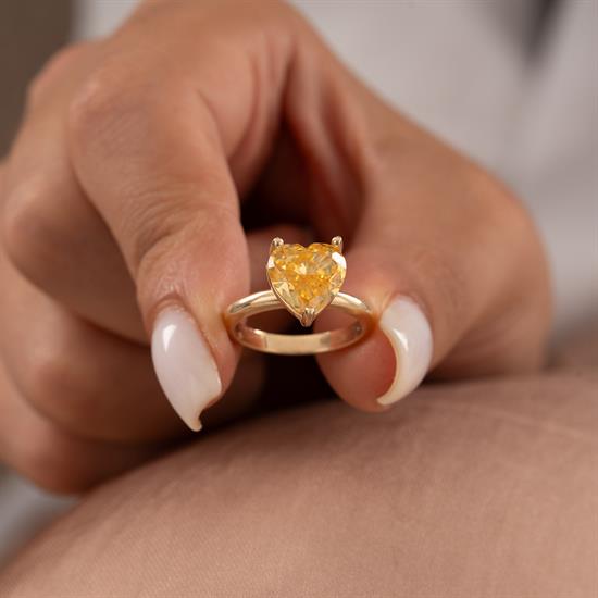 Sarı Taş Kalpli 14 Ayar Altın Yüzük