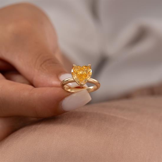 Sarı Taş Kalpli 14 Ayar Altın Yüzük