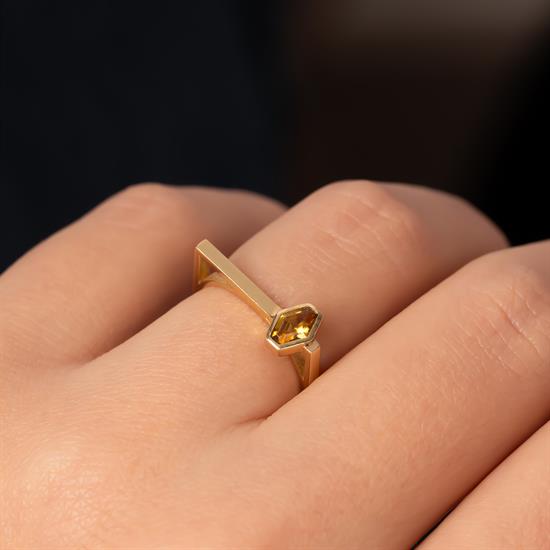 Sarı Taşlı 14 Ayar Altın Yüzük