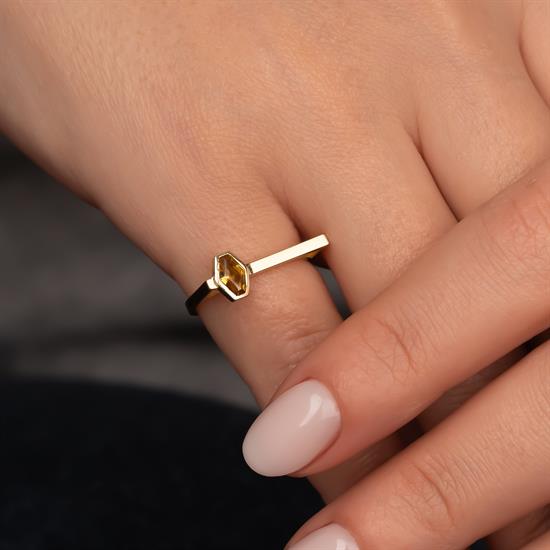 Sarı Taşlı 14 Ayar Altın Yüzük