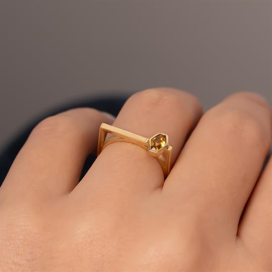 Sarı Taşlı 14 Ayar Altın Yüzük