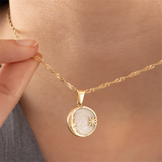 Sedefli Güneş Model 14 Ayar Altın Kolye