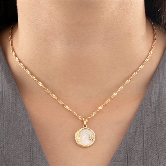 Sedefli Güneş Model 14 Ayar Altın Kolye