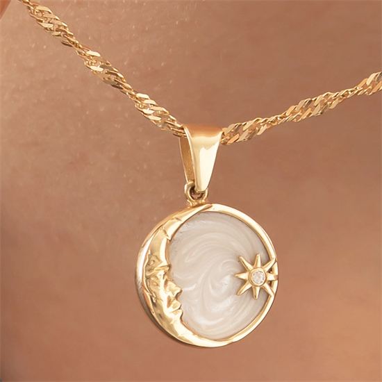 Sedefli Güneş Model 14 Ayar Altın Kolye