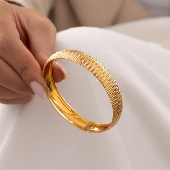 Şerit Çizgili 14 Ayar Altın Bilezik