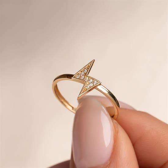 Şimşek Taşlı 14 Ayar Altın Yüzük