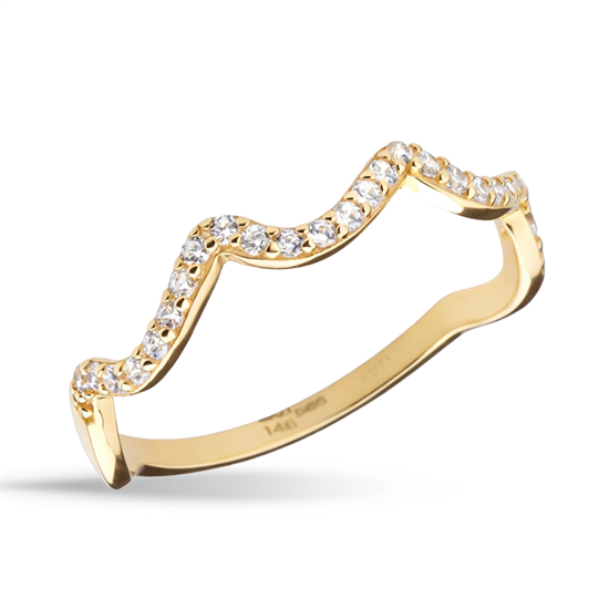 Sıra Taşlı Dalga Desenli 14 Ayar Altın Yüzük