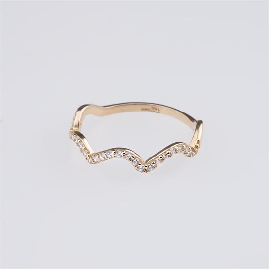 Sıra Taşlı Dalga Desenli 14 Ayar Altın Yüzük