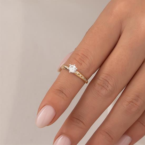 Sıra Taşlı Tektaş 14 Ayar Altın Yüzük