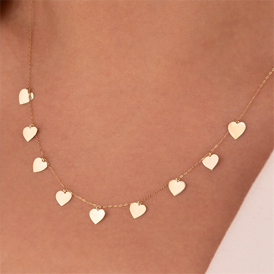 Sıralı Kalp 14 Ayar Altın Minimal Kolye