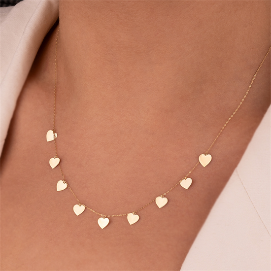 Sıralı Kalp 14 Ayar Altın Minimal Kolye
