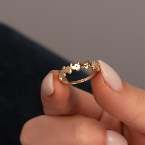 Sıralı Kalp Figürlü 14 Ayar Altın Minimal Yüzük