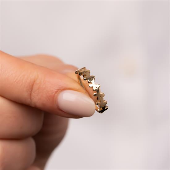 Sıralı Kalp Figürlü 14 Ayar Altın Minimal Yüzük