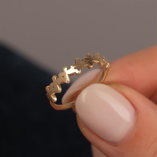 Sıralı Kalp Figürlü 14 Ayar Altın Minimal Yüzük