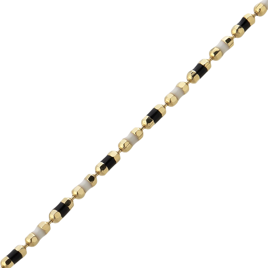 Siyah Beyaz Mineli 14 Ayar Altın Bileklik