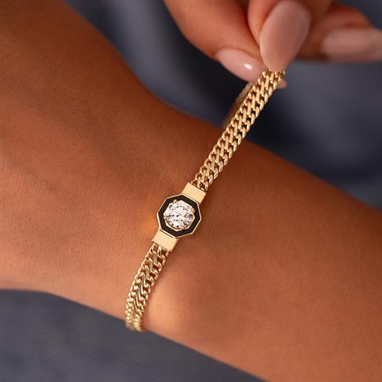 Siyah Mineli 14 Ayar Altın Bileklik