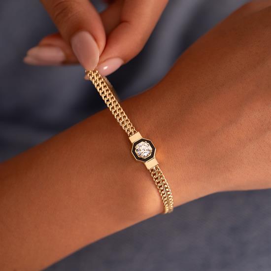 Siyah Mineli 14 Ayar Altın Bileklik