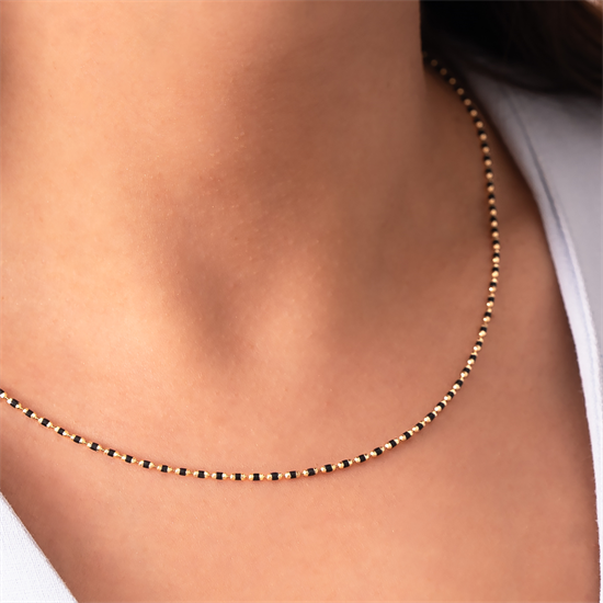 Siyah Mineli 14 Ayar Altın Zincir