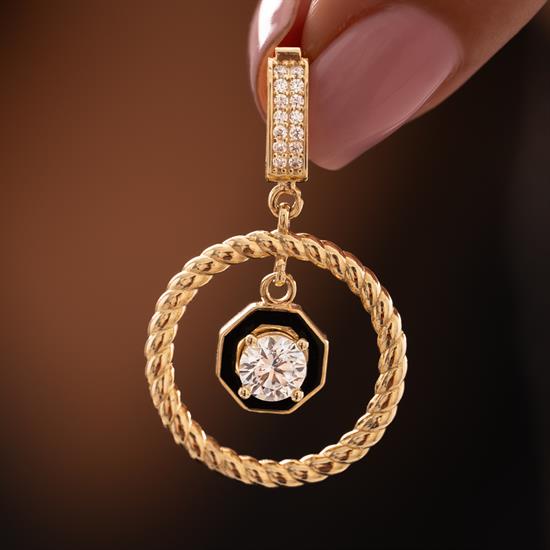 Siyah Mineli Taşlı 14 Ayar Kolye Ucu