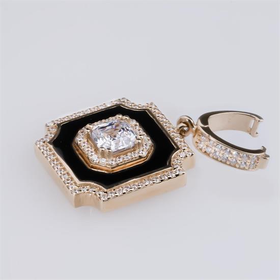 Siyah Mineli Tek Taşlı Klipsli 14 Ayar Kolye Ucu 3 Cm