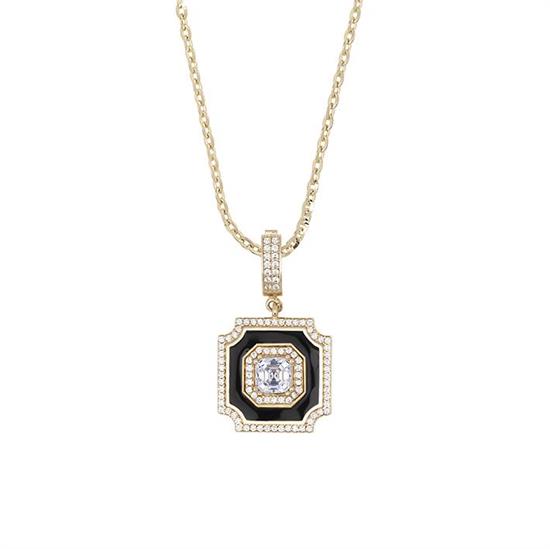 Siyah Mineli Tek Taşlı Klipsli 14 Ayar Kolye Ucu 3 Cm