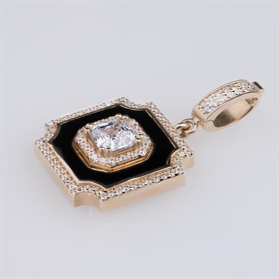 Siyah Mineli Tek Taşlı Klipsli 14 Ayar Kolye Ucu 3 Cm