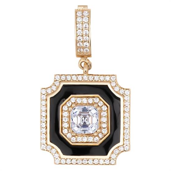 Siyah Mineli Tek Taşlı Klipsli 14 Ayar Kolye Ucu 3 Cm