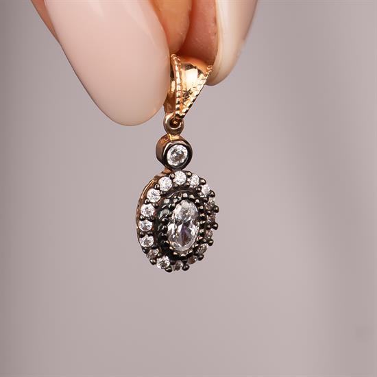 Siyah Oval Taşlı 14 Ayar Kolye Ucu