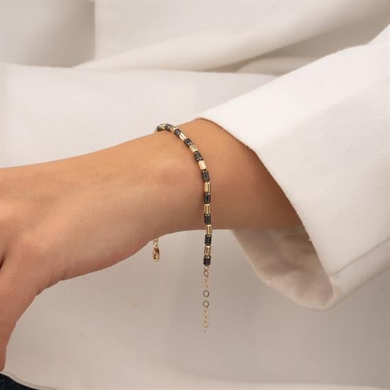 Siyah Taşlı 14 Ayar Altın Bileklik