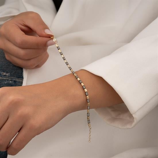 Siyah Taşlı 14 Ayar Altın Bileklik